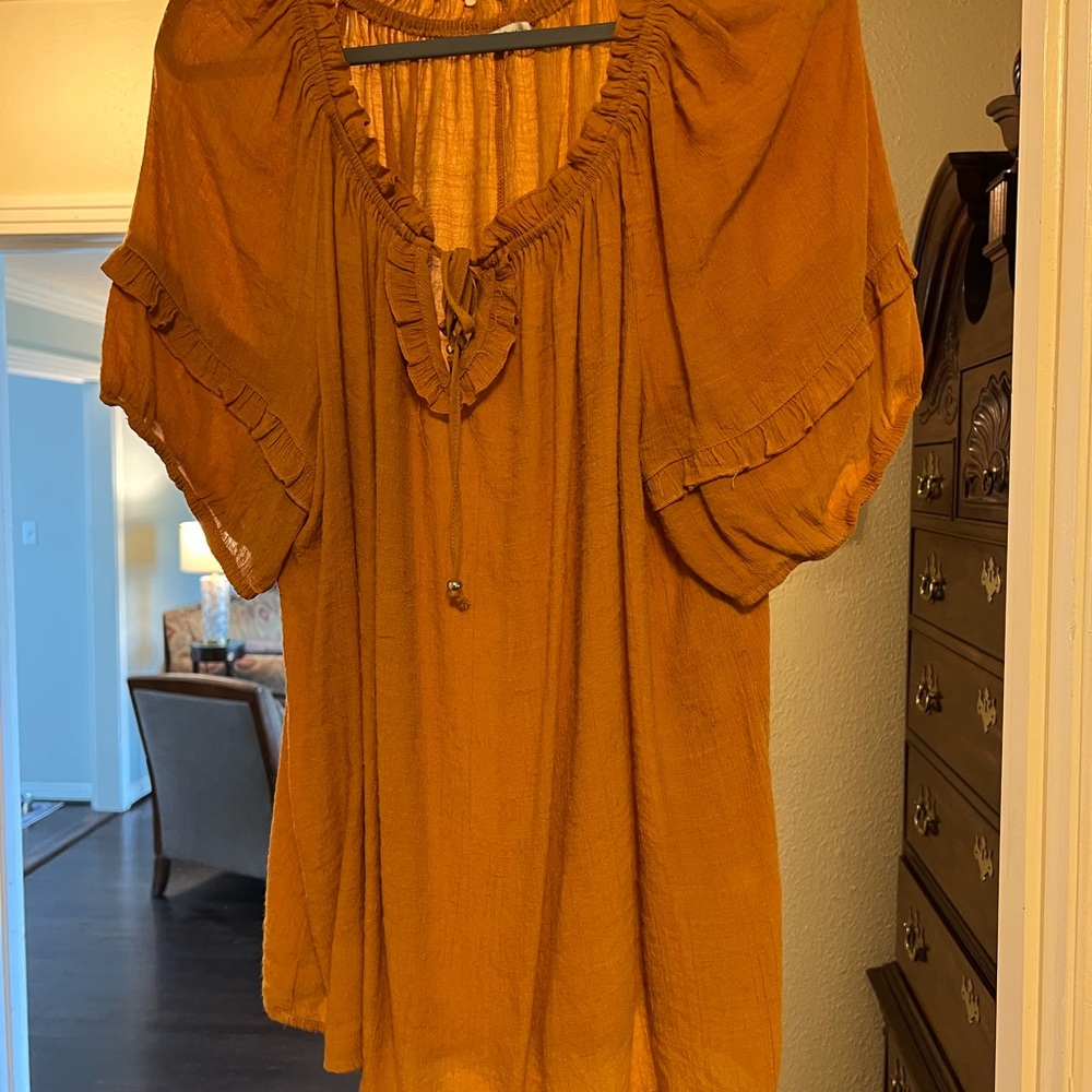 Women's Mustard Ruffle Sleeve Top